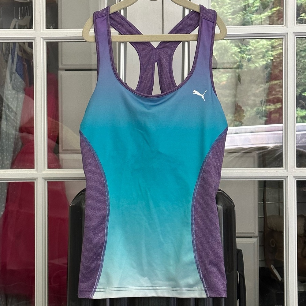 Puma Workout Tank Top with built in bra support XS Blue and Purple